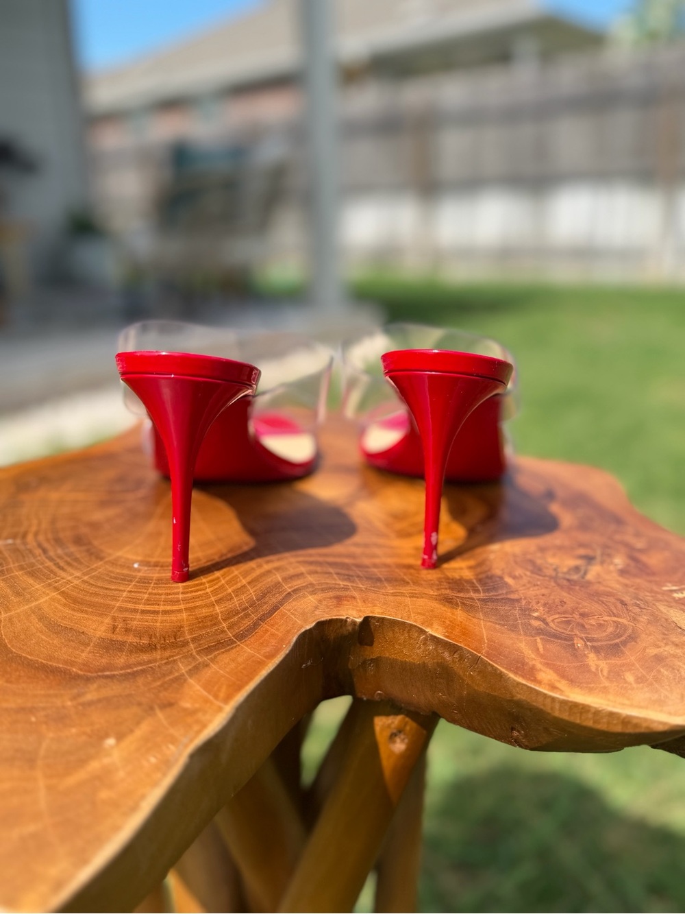 Christian Louboutin Red Patent Slide Sandals with Clear Straps - Picture 4 of 8